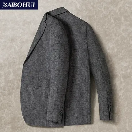 秋冬季商务休闲西服单上衣男士灰色时尚百搭青中年呢子小西装外套商品大图
