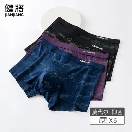 健将莫代尔男士内裤男生纯棉裆抗菌四角裤宽松透气运动平角短裤头商品大图