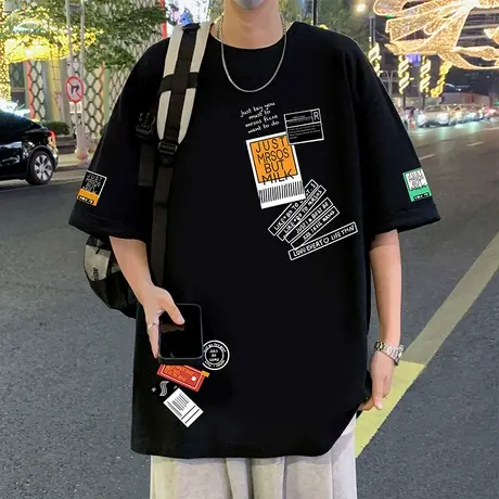 个性印花重磅纯棉短袖t恤男士夏季2025新款宽松衣服男生潮牌体恤商品大图