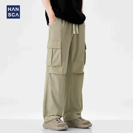 hansca冰丝速干多口袋伞兵工装裤男春夏季高弹宽松直筒休闲长裤子商品大图