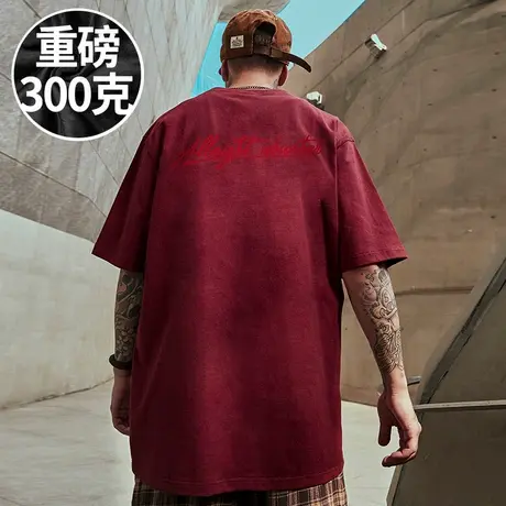 100%纯棉重磅大码男装嘻哈宽松潮牌美式复古胖子短袖T恤夏季半袖商品大图