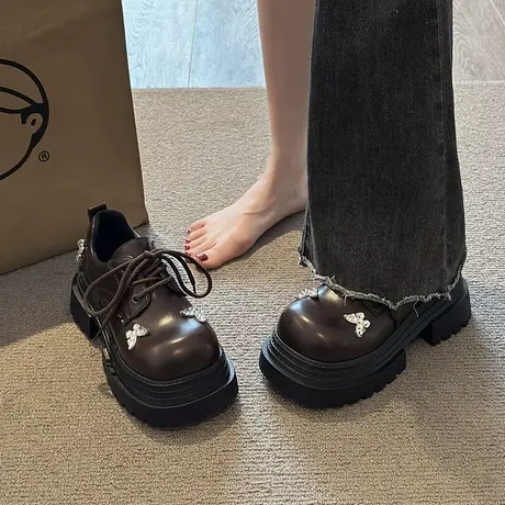 厚底百搭乐福鞋女2025春季新款系带配裙子jk小皮鞋气质英伦风单鞋图片