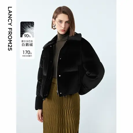 朗姿霍尔多巴吉白鹅绒法式复古丝绒2024冬新款翻领羽绒服夹克外套商品大图