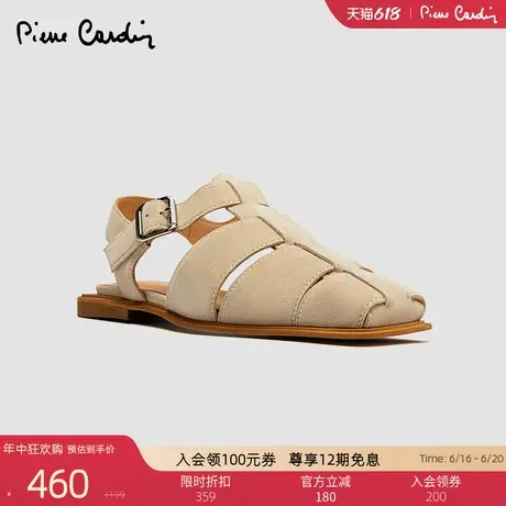 Pierre Cardin/皮尔卡丹25女鞋真皮绒面罗马鞋平底包头休闲凉鞋图片