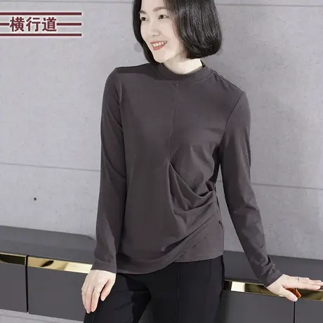 2023冬季新款简约休闲半高领收腰纯色长袖T恤女装大码打底衫外穿图片
