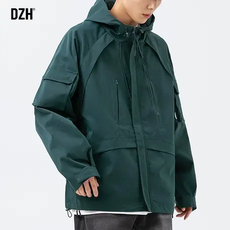 男士绿色冲锋衣外套男春秋款宽松男装2023年新款连帽夹克上衣潮牌商品大图