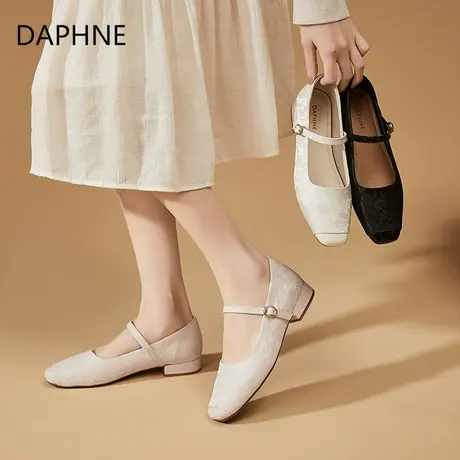 Daphne/达芙妮单鞋女小皮鞋新中式玛丽珍芭蕾鞋国风旗袍低跟方头图片