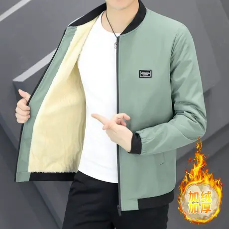 男士外套秋冬韩版修身加绒立领夹克男秋装个性潮男冬装加厚棉衣服商品大图