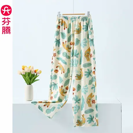 芬腾纯棉睡裤女秋季全棉长裤印花卉可外穿家居服宽松大码2025新款商品大图