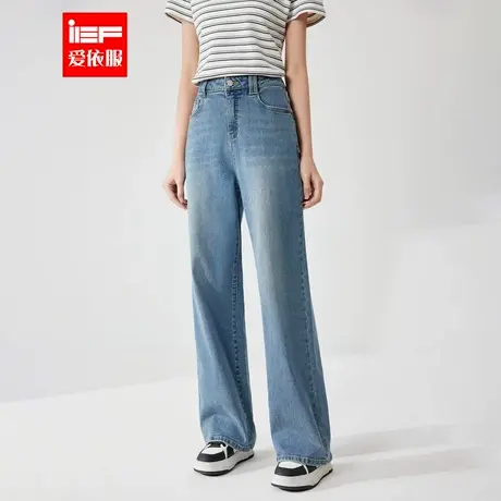 IEF/爱依服裤子2025秋季新款港式复古休闲通勤气质百搭牛仔阔腿裤图片
