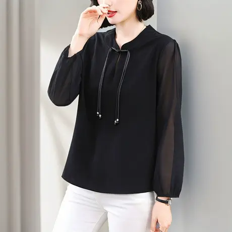 春秋新中式盘扣上衣长袖女士宽松衬衫女2025新中年妈妈雪纺衫衬衣商品大图