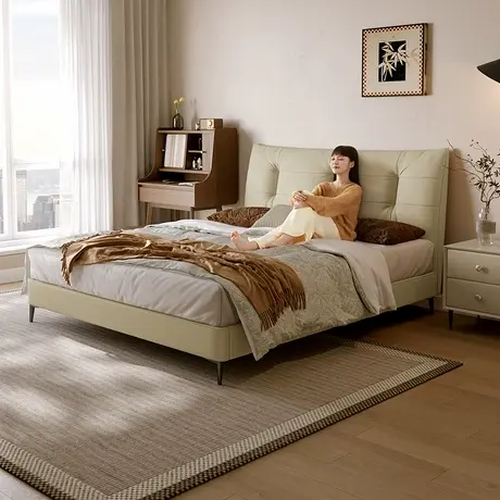 顾家家居现代简约高端大气主卧家具平移储物真皮床双人床婚床8225商品大图