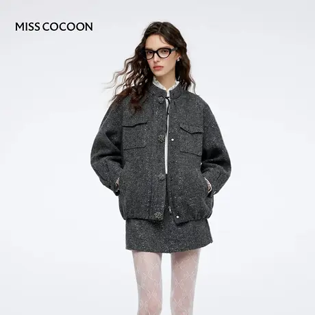 MISSCOCOON可可尼灰色夹克女2025秋冬新款miu系宽松羊毛短外套商品大图