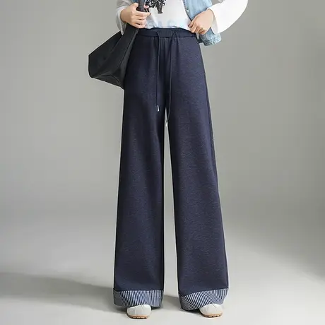 松紧腰仿牛仔休闲阔腿裤女2025秋季新款宽松垂感百搭长裤大脚裤子图片