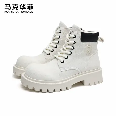马克华菲马丁靴男士2025新款白色真皮工装靴潮流增高机车靴短靴男商品大图