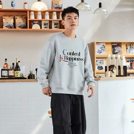 唐狮2025秋季新款卫衣男圆领套头前胸字母设计复古美式宽松休闲G商品大图