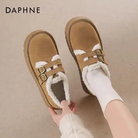 达芙妮加绒长筒靴子女冬清仓短靴保暖棉鞋复古马丁靴厚底雪地靴女图片