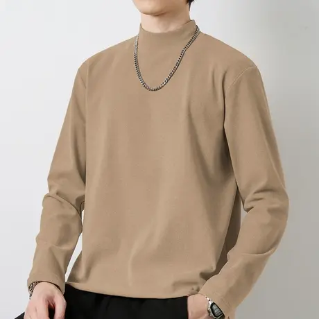 300g重磅德绒打底衫半高领内搭长袖t恤男双面绒保暖中领秋衣小衫商品大图