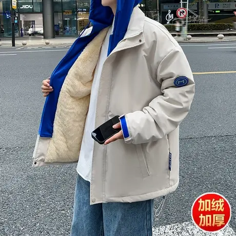 美式棉衣2023冬季青少年时尚潮流百搭帅气加绒加厚保暖外套上衣服商品大图