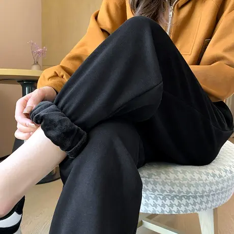 加绒卫裤女冬季2023新款宽松束脚休闲裤小个子高腰加绒加厚运动裤商品大图