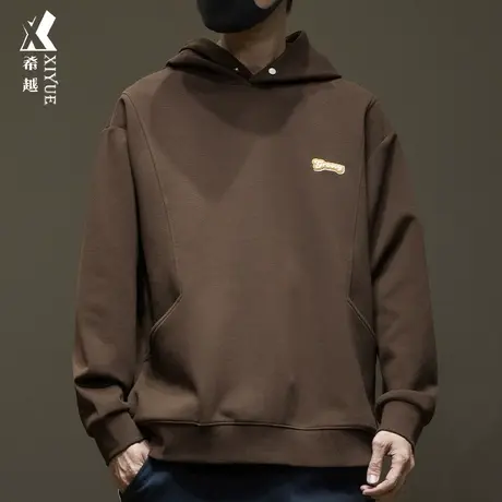 希越2023秋冬新款重磅连帽卫衣男宽松大码加绒加厚男士休闲外套潮商品大图