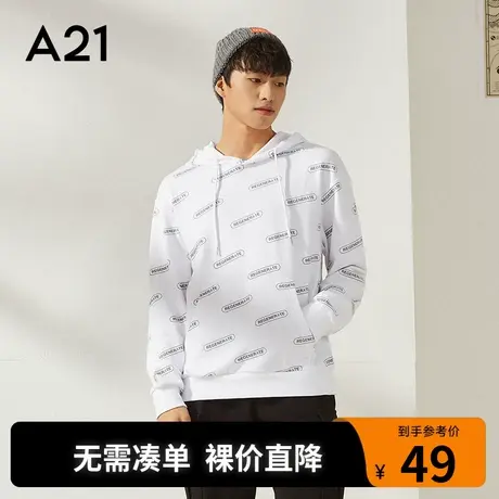 A21outlets秋季男装连帽卫衣匹印宽松连帽长袖潮男ins情侣女衣服图片