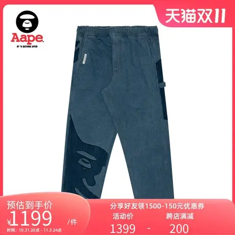 Aape旗舰店男装秋冬猿颜字母刺绣休闲宽松牛仔裤长裤A632XXL图片