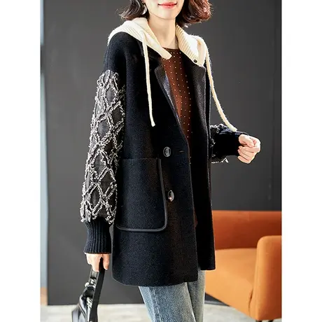 宝诗黎【新品价248元】连帽牛仔拼接针织外套HHW8013商品大图