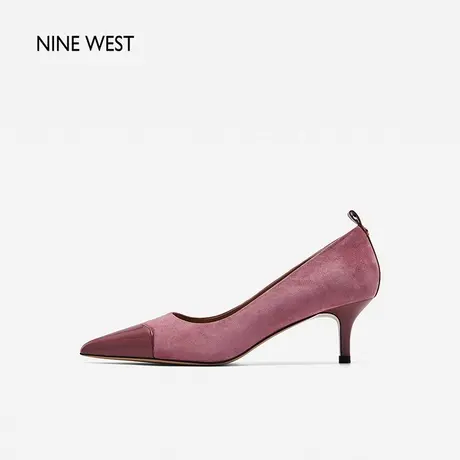 Nine West/玖熙小猫跟单鞋女夏新款拼接真皮气质不累脚高跟鞋商品大图