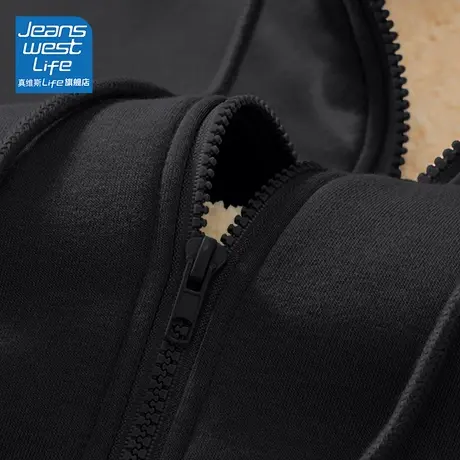 真维斯LIFE黑色外套女2023新款爆款冬季加绒加厚仿羊羔毛拉链开衫商品大图