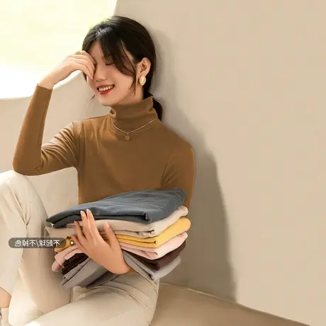 2023秋冬季新款白色内搭加绒德绒洋气半高领打底衫长袖t恤女上衣商品大图