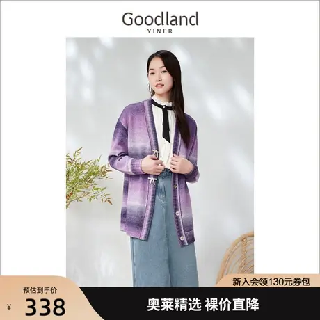 音儿美地女装2023春季新款羊毛混纺金葱渐变纱撞色针织衫商品大图