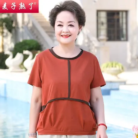 妈妈夏装休闲短袖T恤奶奶中老年人女装太太洋气夏季胖款小衫上衣商品大图