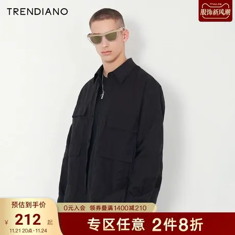 TRENDIANO官方潮牌春季男装长袖白色衬衣简约翻领口袋工装衬衫商品大图