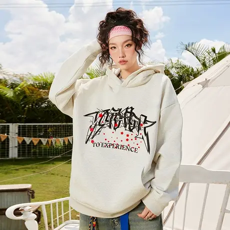 Nuthink美式潮牌字母帽子卫衣男2023新款宽松ins潮流春季加绒上衣图片