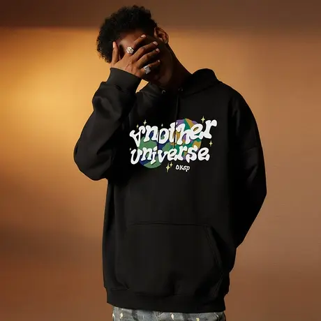 Nuthink欧美潮牌字母加绒加厚卫衣男春季宽松大码保暖连帽外套潮商品大图