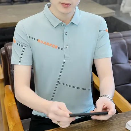 翻领短袖polo衫男t恤2023夏季新款休闲男装宽松大码体恤休闲上衣商品大图