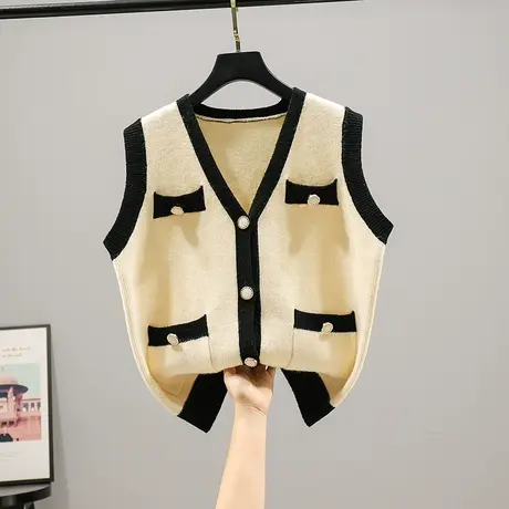 2023春秋新品韩版宽松无袖针织衫毛衣女百搭马甲V领背心上衣开衫商品大图