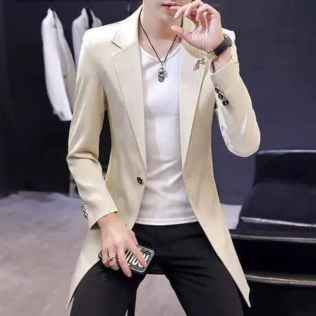 秋季风衣男士中长款韩版潮流新款西装休闲百搭秋装披风痞帅气外套图片