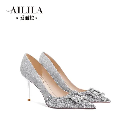 爱丽拉银色婚鞋女2024新款春季法式新娘主婚纱高跟鞋不累脚高级感图片