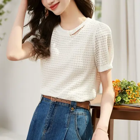 时尚气质T恤短袖2023年夏季新款淑女温柔甜美宽松显瘦通勤上衣图片