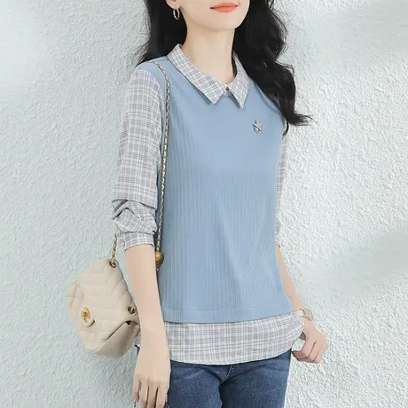 韩潮袭人设计感小众假两件中长款女卫衣2024春季新款长袖t恤上衣图片