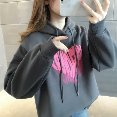 爱心连帽卫衣2023秋冬新款减龄长袖外套上衣简约宽松设计感小众潮商品大图
