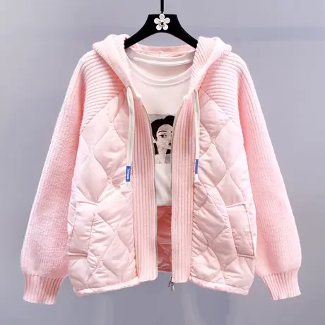 设计感拼接棉服连帽毛衣外套女秋冬2023新款宽松慵懒风加厚开衫商品大图