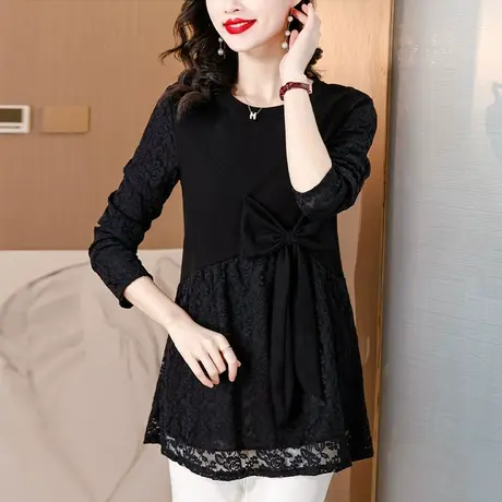 加绒加厚中长款蕾丝打底衫女2023秋冬季长袖内搭外穿保暖洋气小衫商品大图