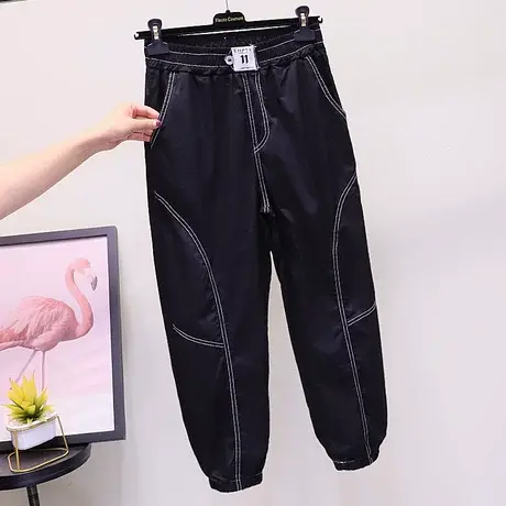 欧洲站松紧腰宽松阔腿直筒束脚休闲裤女2023夏季薄款哈伦九分裤潮商品大图