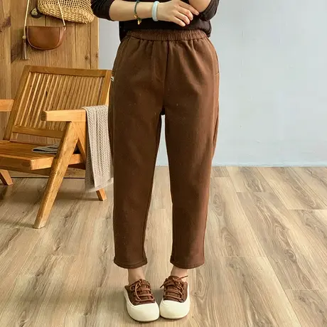 dza 高腰显瘦工装加绒休闲裤子女冬外穿长裤宽松哈伦裤加厚直筒裤图片