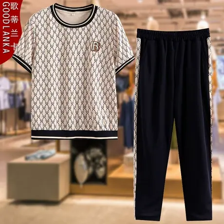 大码中年妈妈夏装短袖时尚休闲套装40-50岁洋气上衣运动服两件套商品大图