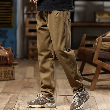 时尚百搭工装裤褪色高密人字斜纹精梳棉多口袋宽松潮流工装男裤商品大图