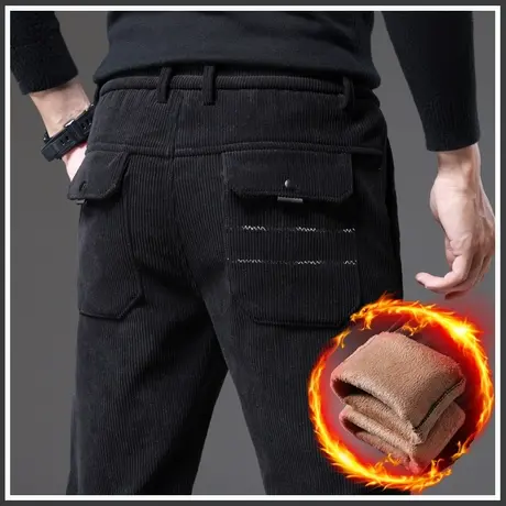 秋冬款加绒加厚灯芯绒男裤子宽松直筒保暖外穿灯草绒男士休闲长裤商品大图